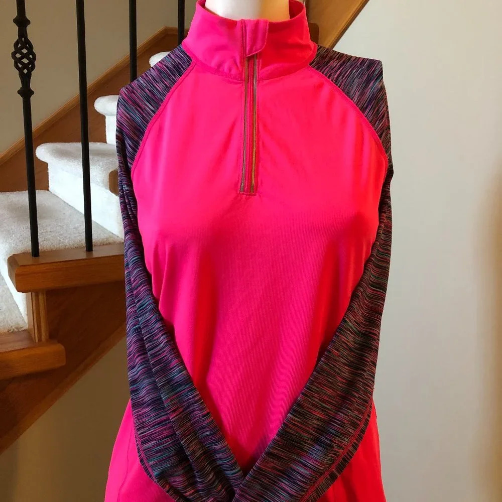 Ideology Activewear 1/4 Zip Long Sleeve Top Pink + Heather Purple Blend Size M
